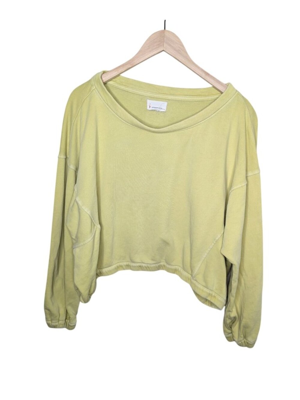 Anthropologie Yellow Green Cropped Long Sleeve Pullover Sweatshirt Size Large